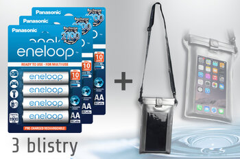 3  blistry - Panasonic Eneloop R6 AA 2000mAh BK-3MCCE/4BE  - pakowane 4 szt. / blister + smartphone case eneloop