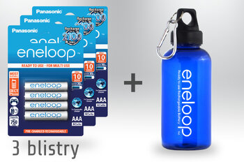 3 blistry akumulatorków Panasonic Eneloop R03 AAA 800mAh BK-4MCCE/4BE - pakowane 4 szt. / blister + butelka eneloop