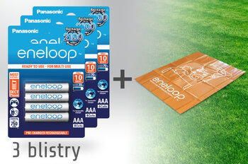 3 blistry akumulatorków Panasonic Eneloop R03 AAA 800mAh BK-4MCCE/4BE - pakowane 4 szt. / blister + mata eneloop