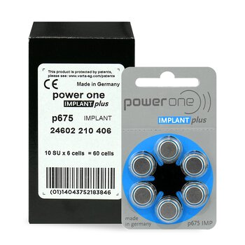 30 x Power One Implant Plus SAB 675 hearing aid batteries