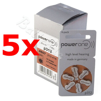 300 x baterie do aparatów słuchowych Power One Varta 312