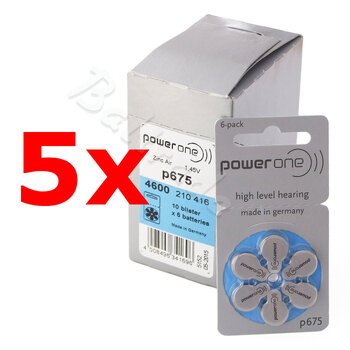 300 x baterie do aparatów słuchowych Power One Varta 675