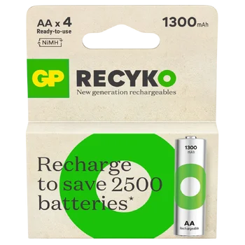 4 x rechargeable AA / R6 Ni-MH GP ReCyko 1300 mAh rechargeable batteries