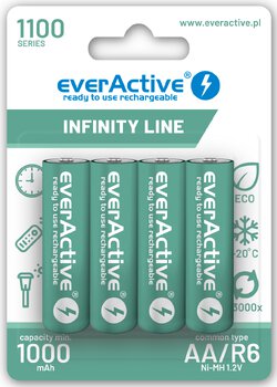 4 x everActive R6/AA Ni-MH 1100 mAh rechargeable batteries ready to use