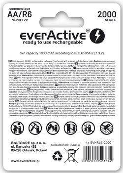 4 x akumulatorki everActive R6/AA Ni-MH 2000 mAh ready to use