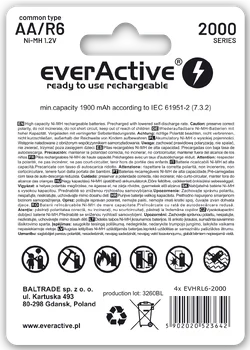 4x rechargeable everActive R6/AA Ni-MH 2000 mAh ready to use