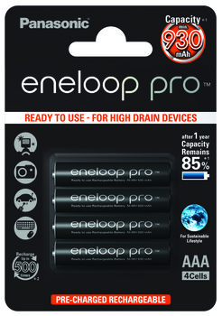 4 x Panasonic Eneloop PRO R03 AAA 930mAh BK-4HCDE/4BE batteries (blister)