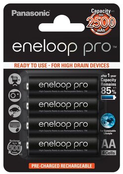 4 x Panasonic Eneloop PRO R6 AA 2500mAh BK-3HCDE/4BE batteries (blister)