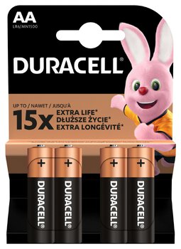 Baterie AA LR6 alkaliczne Duracell pakowane po 4 sztuki w blistrze