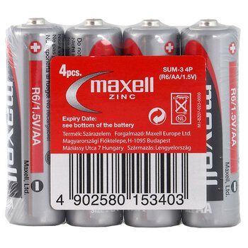 4 x Maxell R6/AA zinc carbon battery (tray)