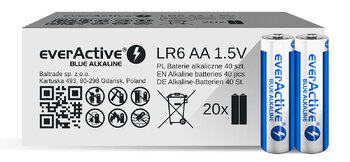 Baterie AA LR6 alkaliczne marki everActive w opakowaniu 40 sztuk. Paluszki duże