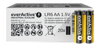 40 x everActive Industrial LR6/AA Alkaline batteries (packaged in 2-pack shrink sealants)