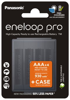 4 x Rechargeable Batteries R03 / AAA Panasonic Eneloop PRO NEW Ni-MH 930mAh BK-4HCDEC4BE (blister + box)