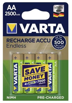4 x Varta R2U EndlessR6 AA 2500mAh Rechargeable Batteries