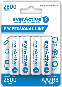 4x rechargeable everActive R6/AA Ni-MH 2600 mAh ready to use