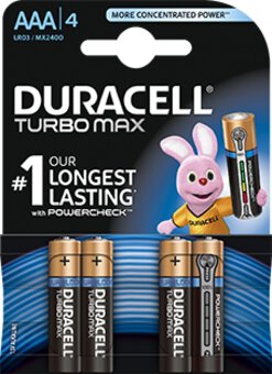 4 x Duracell Duralock Turbo Max LR03 AAA alkaline battery (blister)