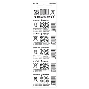 5 x everActive 27A 12V alkaline batteries
