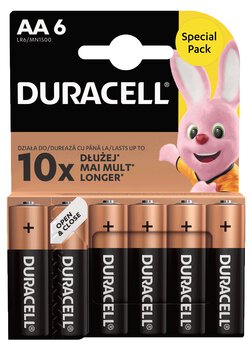 Baterie AA LR6 pakowane po 6 sztuk w blistrze. Duracell.