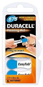 6 x baterie do aparatów słuchowych Duracell Easy Tab 675
