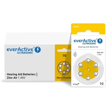 6 x everActive ULTRASONIC 10 Hearing aid Batteries