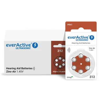 6 x everActive ULTRASONIC 312 Hearing Aid Batteries
