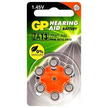 6 x GP 13/ZA13/PR48 Hearing Aid batteries