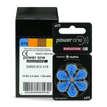 6 x baterie do aparatów słuchowych Power One Evolution Varta 675