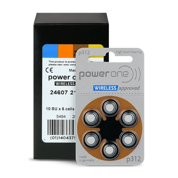 6 x Power One SAB Varta 312 hearing aid batteries