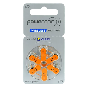 6 x Batteries for Power One Varta 13 MF hearing aids