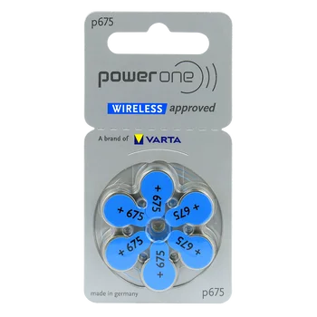 6 x baterie do aparatów słuchowych Power One Varta 675