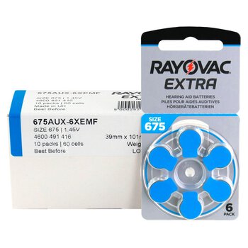 6 x Rayovac Extra 675 Hearing Aid Batteries