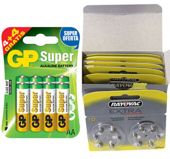 60 x bateria cynkowo-powietrzna Rayovac Extra Advanced 10 + 8 x LR6/AA GP SUPER