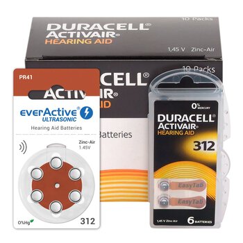60 x baterie do aparatów słuchowych Duracell ActivAir 312 + 6 x everActive ULTRASONIC 312