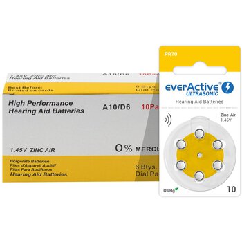 66 x baterie do aparatów słuchowych everActive ULTRASONIC 10