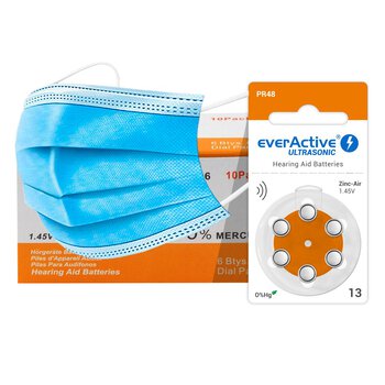 120 x baterie do aparatów słuchowych everActive ULTRASONIC 13 + 6x jednorazowa maseczka 3-warstwowa chirurgiczna