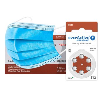 60 x baterie do aparatów słuchowych everActive ULTRASONIC 312 + 3x jednorazowa maseczka 3-warstwowa chirurgiczna