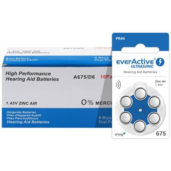 66 x baterie do aparatów słuchowych everActive ULTRASONIC 675
