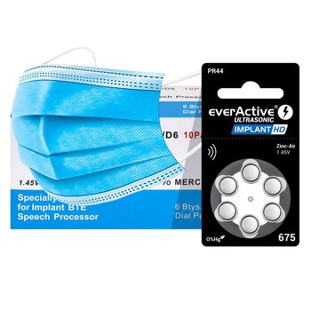 120 x baterie do aparatów słuchowych everActive ULTRASONIC IMPLANT HD 675 + 6x jednorazowa maseczka 3-warstwowa