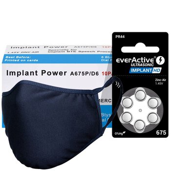 120 x baterie do aparatów słuchowych everActive ULTRASONIC IMPLANT HD 675 + maska wielokrotnego użytku Stanteks