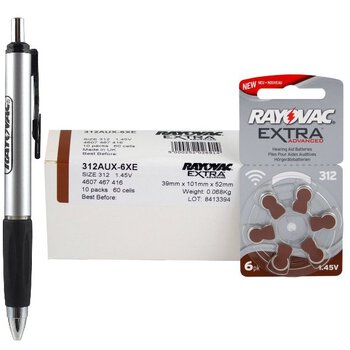 60 x baterie do aparatów słuchowych Rayovac Extra Advanced 312 MF + magnetyczny chwytak do baterii Rayovac