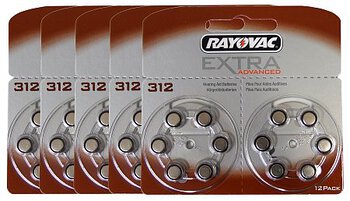 60 x baterie do aparatów słuchowych Rayovac Extra Advanced 312 (podwójny blister)