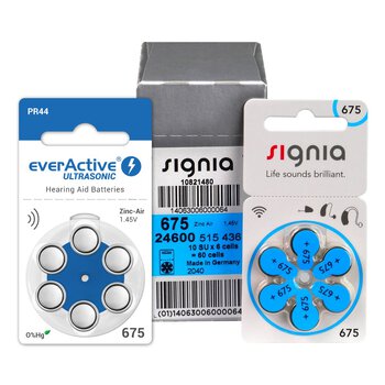 60 x baterie do aparatów słuchowych Signia 675 + 6 x everActive ULTRASONIC 675