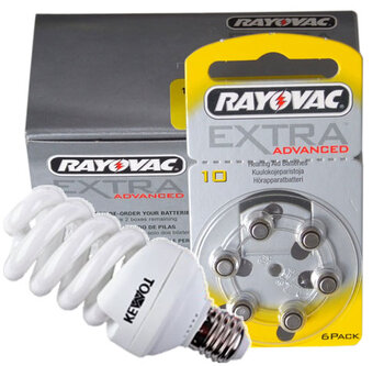 60 x Rayovac Extra Advanced 10 + świetlówka Kemot Spirala 25W/E27