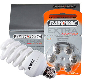 60 x Rayovac Extra Advanced 13 + świetlówka Kemot Spirala 25W/E27