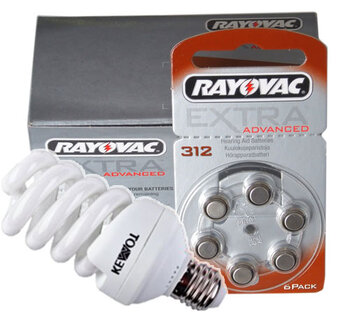 60 x Rayovac Extra Advanced 312 + świetlówka Kemot Spirala 25W/E27