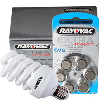 60 x Rayovac Extra Advanced 675 + świetlówka Kemot Spirala 25W/E27