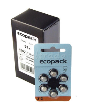 60x baterie do aparatów słuchowych ecopack Varta 312