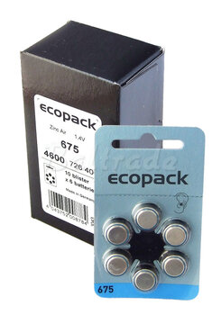 60x baterie do aparatów słuchowych ecopack Varta 675