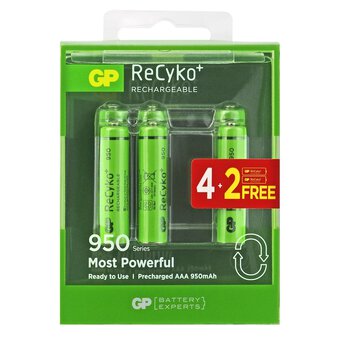 6 x R03/AAA GP ReCyko + 950 Series 950mAh rechargeable batteries