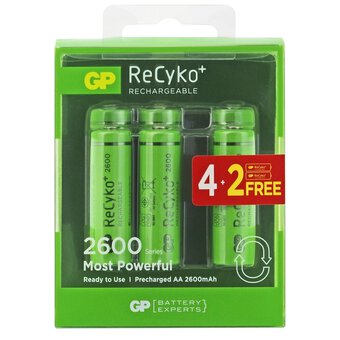 6 x R6/AA GP ReCyko + 2600 Series 2600mAh rechargeable Batteries